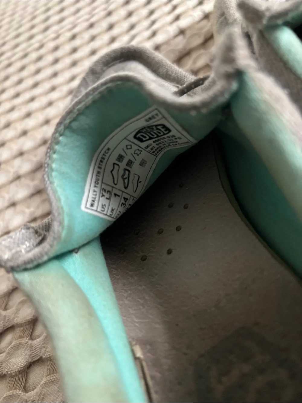 Hey Dude Kids Moccasins in Gray with Mint Lining